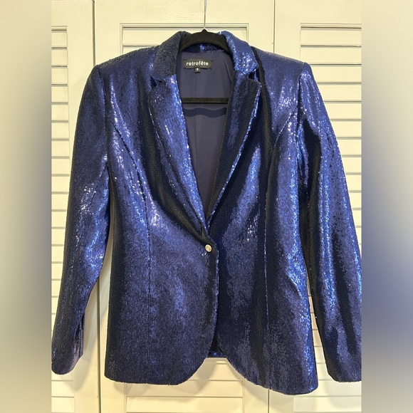 Retrofete blue sequin blazer and shorts set- myma jacket - Picture 2 of 14